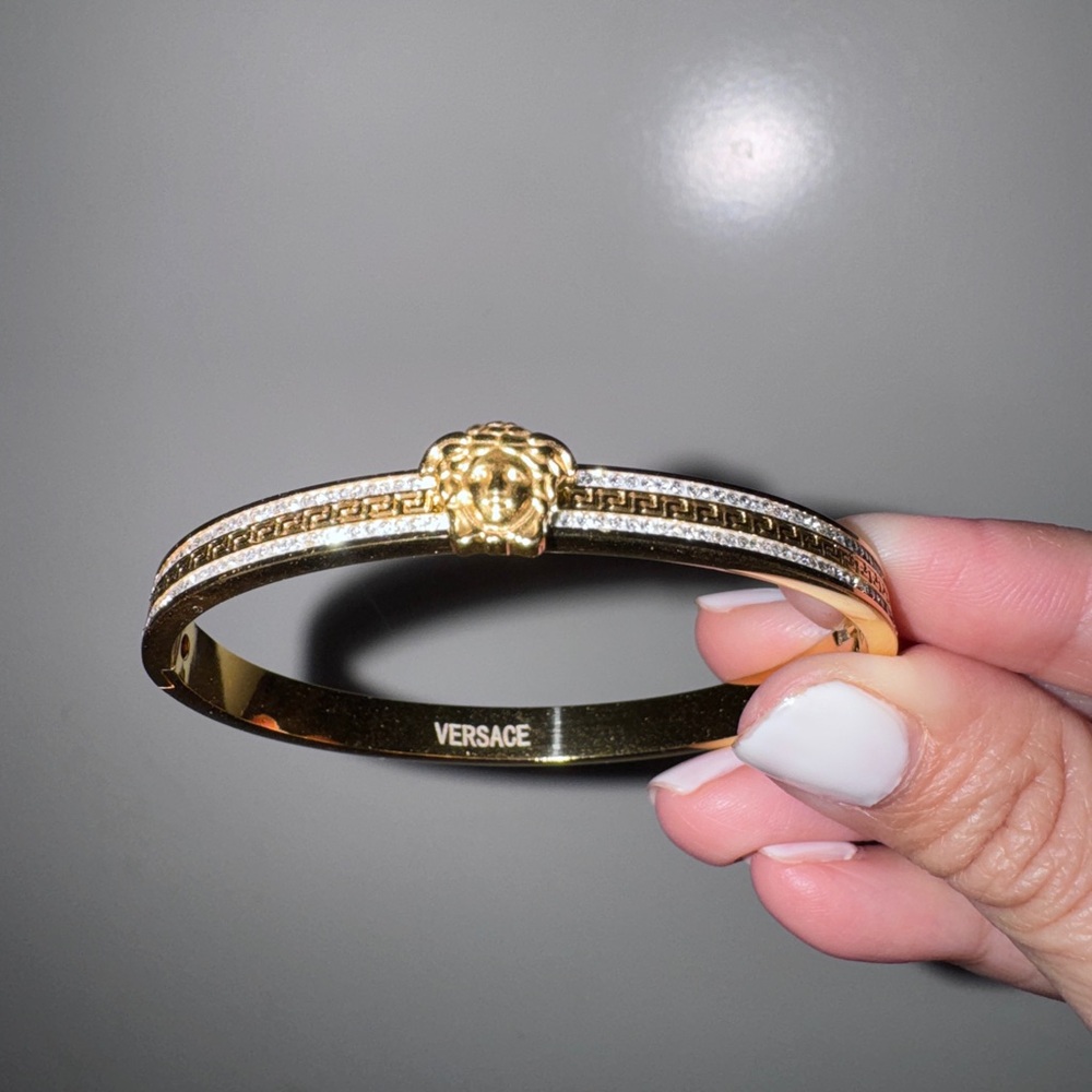 Versace Gold and White Medusa Crystal Bangle Bracelet